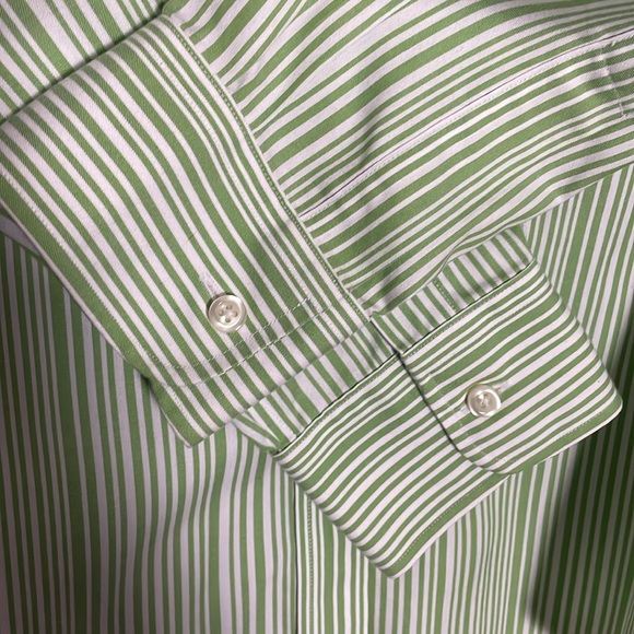 Women’s size 10 Lands’ End green/white pinstripe button-down long sleeve shirt - Picture 5 of 11